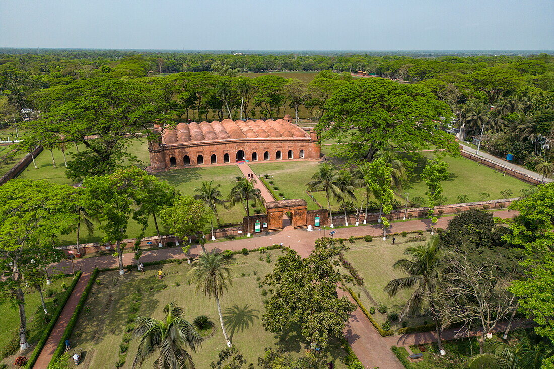 Aerial view of Sixty Dome Mosque UNESCO Heritage