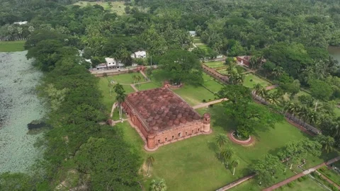 Aerial footage of Sixty Dome Mosque domes